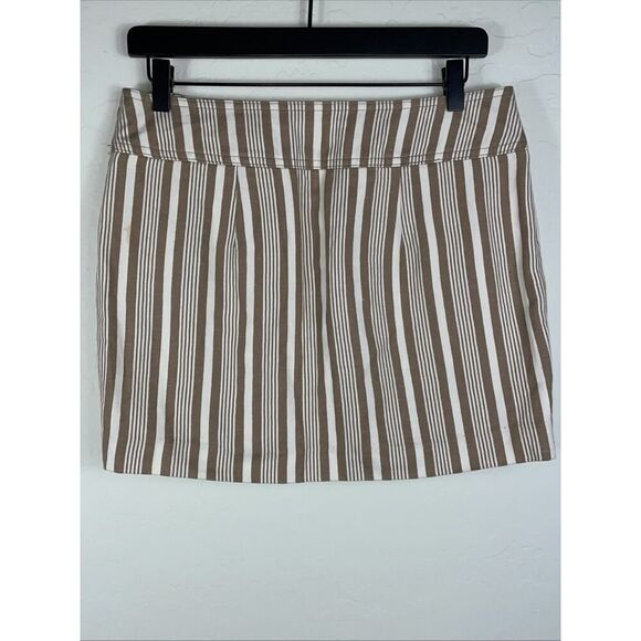 Trina Turk Size 4 Mini Skirt Tan Cream Stripe Miniskirt Linen Cotton - Picture 2 of 7